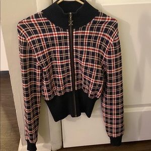Opening Ceremony Navy Plaid Knit Track Jacket